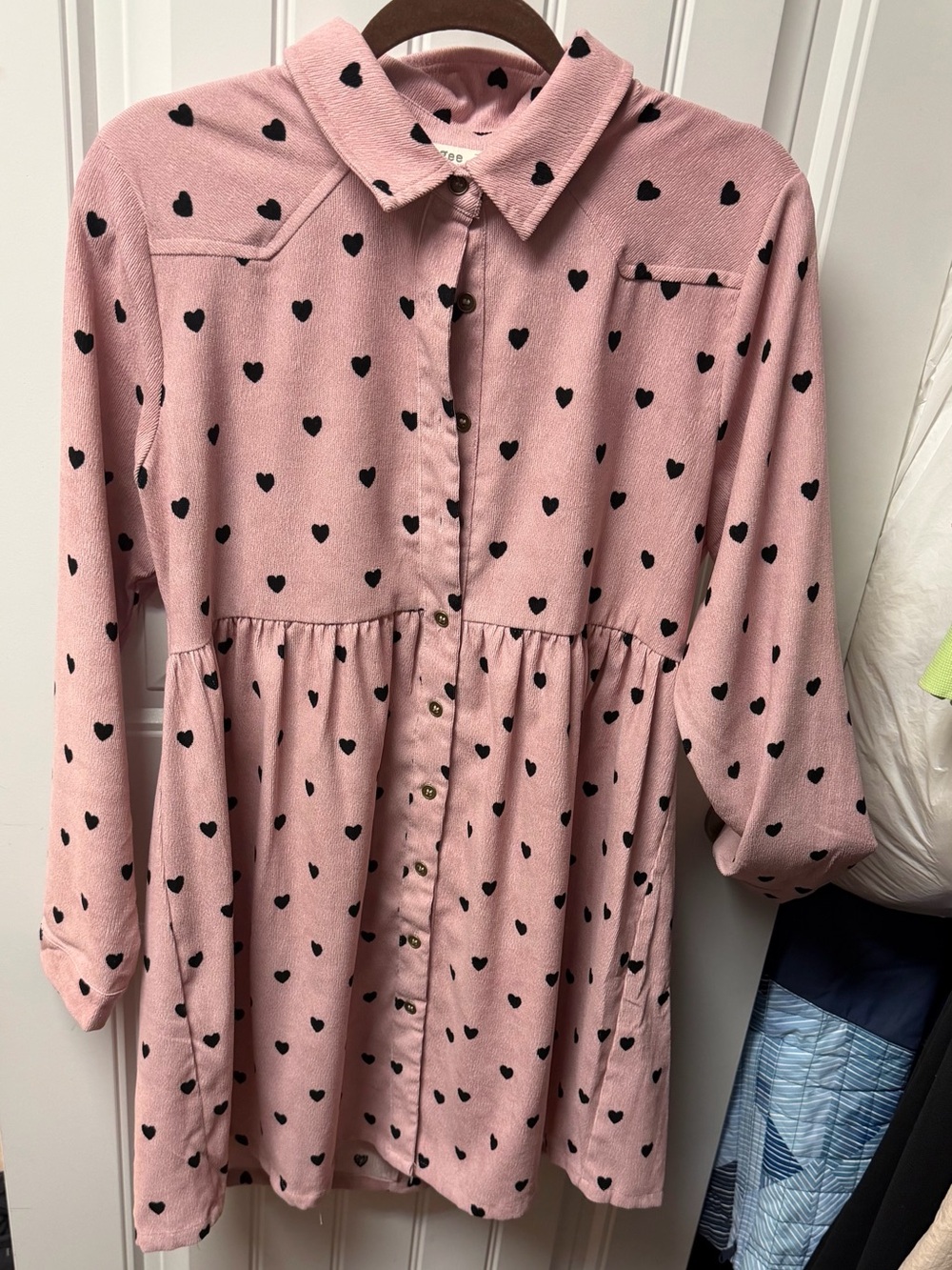 Umgee Pink Button-Front Dress with Black Heart Print